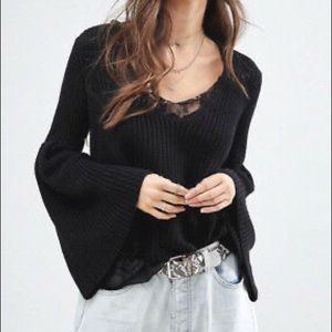 Free People Damsel Knitted Bell Sleeve Sweater
